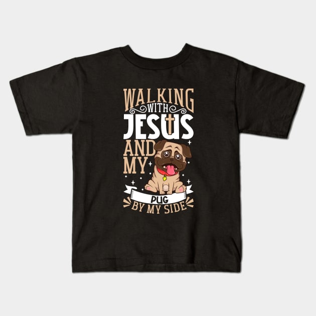 Jesus and dog - Pug Kids T-Shirt by Modern Medieval Design